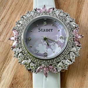Stauer ladies happy hour cocktail pink white watch NEW BATTERY
